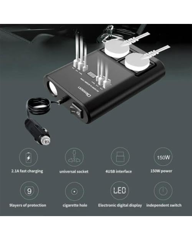 Μετασχηματιστής - Power Inverter αυτοκινήτου - 150W - 12VDC to 220VAC - 4xUSB - CD350562 -  505523