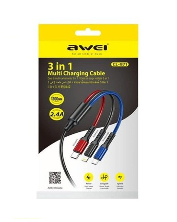 Καλώδιο φόρτισης & data 3in1 - Fast Charge - CL-971 - 1.2m - AWEI