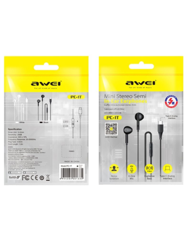 Ενσύρματα ακουστικά - PC-1T - Type-C - AWEI