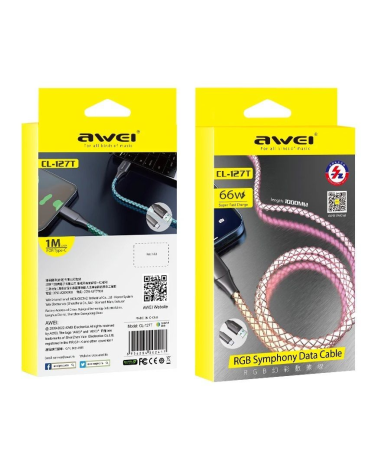 Καλώδιο φόρτισης & data με φωτισμό - Fast Charge - Type-C - CL-127T - 66W - AWEI