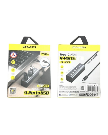 Αντάπτορας USB 2.0 Hub με 4 θύρες - Type-C - CL-122T - AWEI