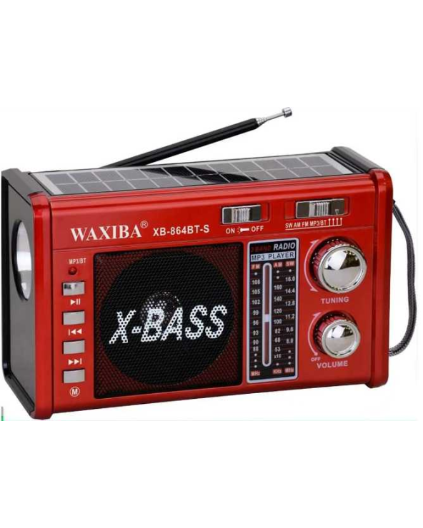 Επαναφορτιζόμενο ραδιόφωνο με ηλιακό πάνελ - XB864 BT-S - 108648 - Red