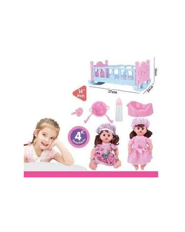 Κούκλα μωρό με κρεβατάκι και αξεσουάρ φροντίδας - K007-30