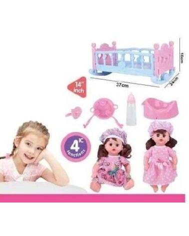 Κούκλα μωρό με κρεβατάκι και αξεσουάρ φροντίδας - K007-30