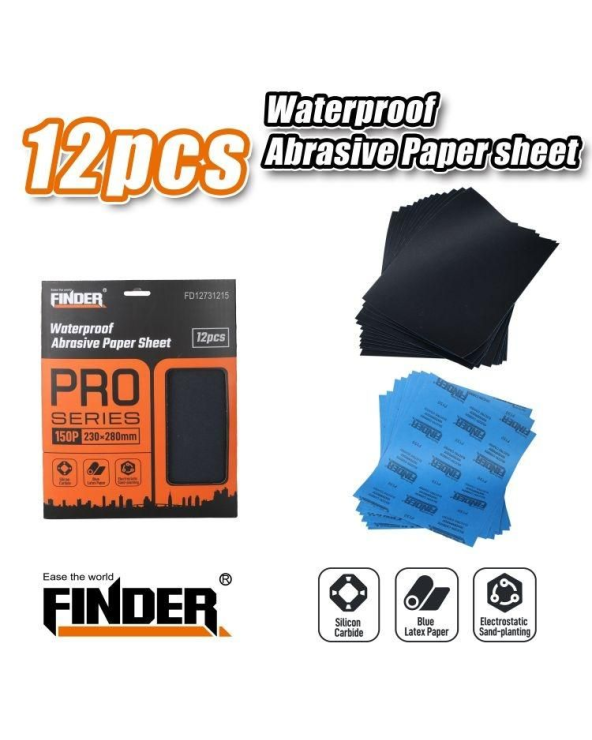Αδιάβροχα φύλλα λείανσης - 12pcs - 150P - Finder