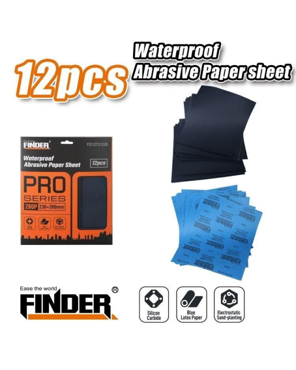 Αδιάβροχα φύλλα λείανσης - 12pcs - 280P - Finder