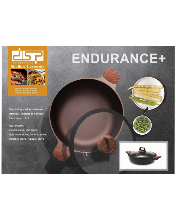 Ρηχή κατσαρόλα αντικολλητική με καπάκι - 3.9L - CA004-BS28-Black - DSP