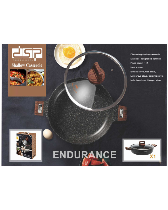 Ρηχή κατσαρόλα αντικολλητική με καπάκι - 2.7L - CA005-BS24-Black - DSP