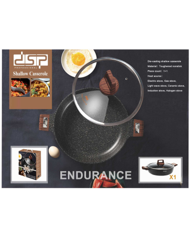 Ρηχή κατσαρόλα αντικολλητική με καπάκι - 2.7L - CA005-BS24-Black - DSP