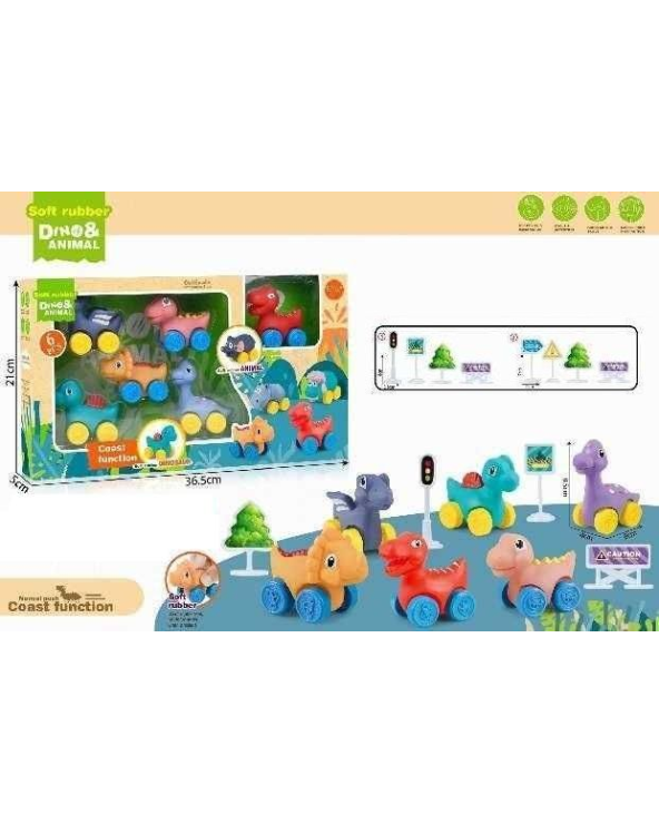 Σετ λαστιχένιες φιγούρες Δεινοσαύρων με ροδάκια - JLX5513-1 - 6pcs