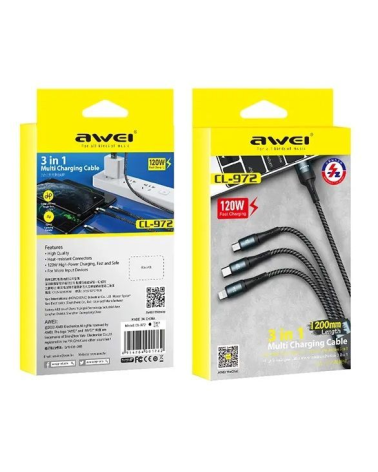 Καλώδιο φόρτισης & data 3in1 - Fast Charge - CL-972 - 1.2m - AWEI - Black