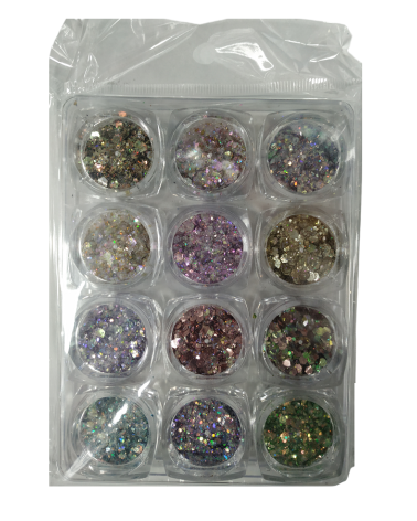 Σετ Glitter νυχιών Nail Art - Παλέτα - Glitter DJ - 12pcs