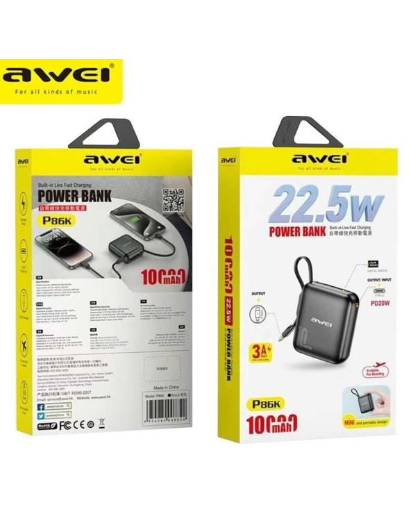 Powerbank - P86K - 10.000mah - AWEI - 008822 - Black