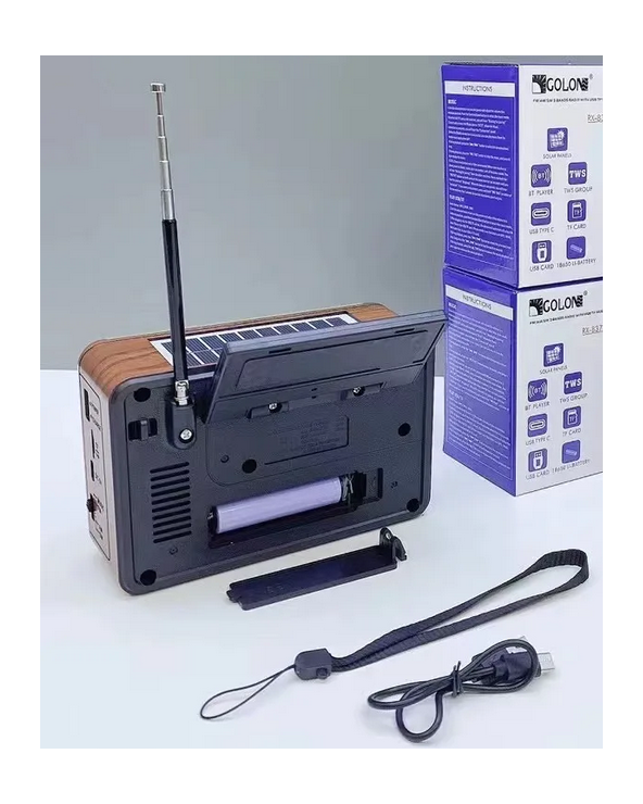 Επαναφορτιζόμενο ραδιόφωνο Retro με ηλιακό πάνελ - RX-836S-S - 370083 - Brown