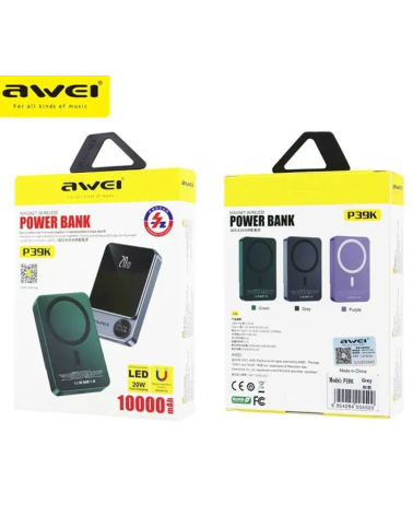 Powerbank μαγνητικής φόρτισης - P39K - 10.000mah - 20W - AWEI - 005500 - Grey