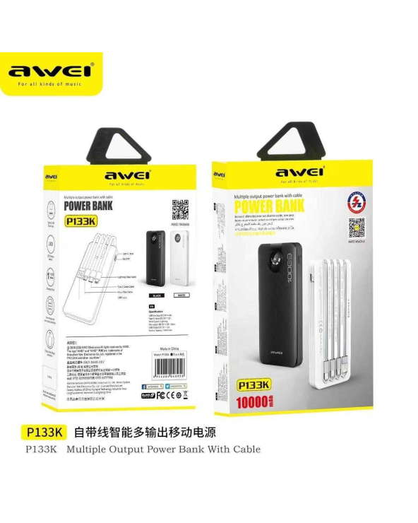 Powerbank - P133K - 10.000mah - 4in1 - AWEI - 048958 - Black