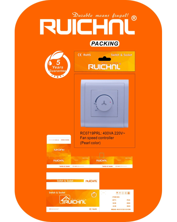 Εντοιχιζόμενος ρυθμιστής στροφών αέρα - 400VA - 220V - Pearl