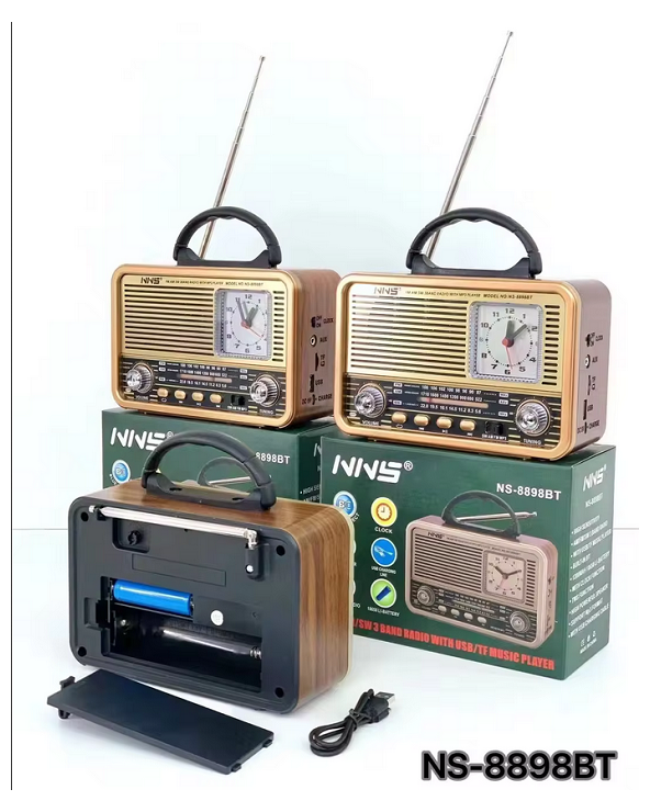 Επαναφορτιζόμενο ραδιόφωνο Retro με ρολόι - NS8898BT - 888988 - Silver