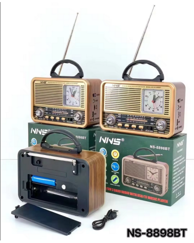 Επαναφορτιζόμενο ραδιόφωνο Retro με ρολόι - NS8898BT - 888988 - Silver