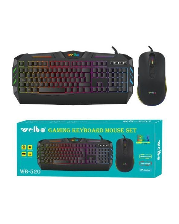 Ενσύρματο πληκτρολόγιο και ποντίκι Gaming - LED RGB - WB520 - Weibo