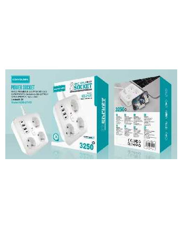 Πολύπριζο 3 θέσεων με θύρες USB - KOS-27015EU