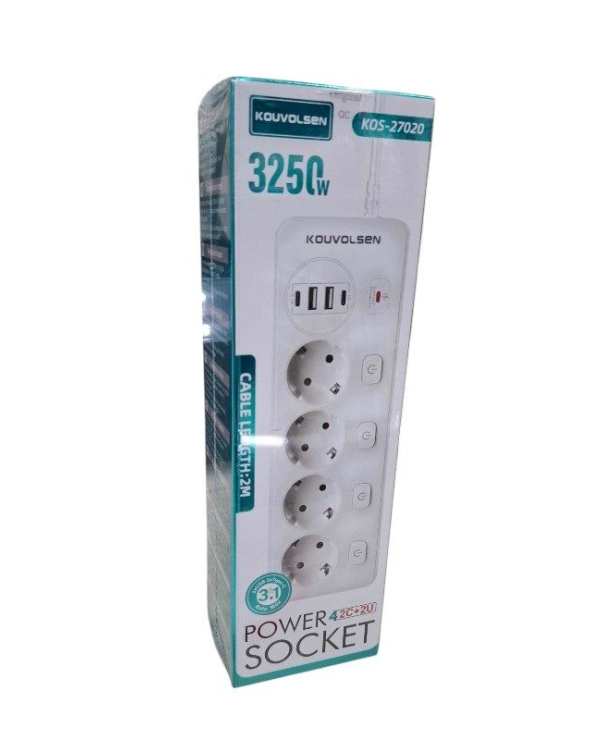 Πολύπριζο 4 θέσεων με διακόπτες & θύρες USB - KOS-27020EU