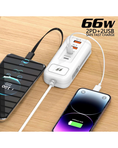 Αντάπτορας φόρτισης Fast Charge με 2 θύρες USB-A & Type-C & καλώδιο Type-C - JG-01