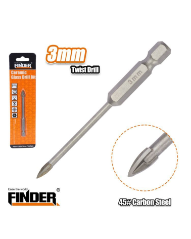 Τρυπάνι γυαλιού/πλακιδίων τετράκοπο - 3mm - Finder
