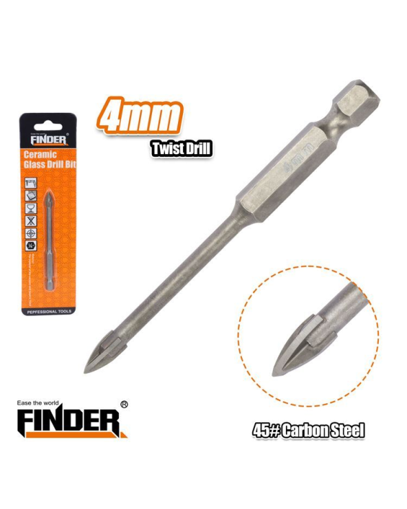 Τρυπάνι γυαλιού/πλακιδίων τετράκοπο - 4mm - Finder