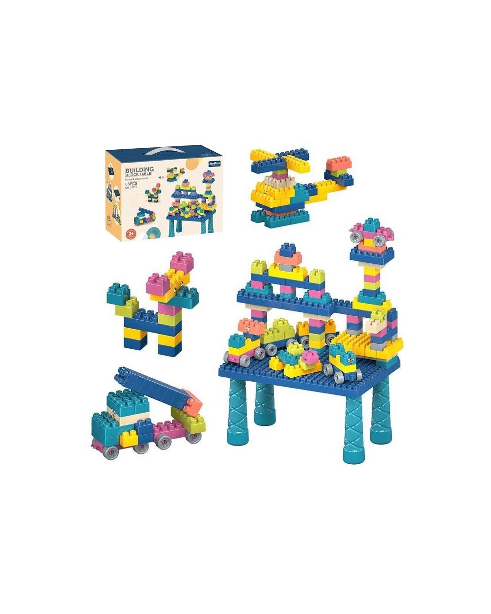 Σετ πάγκος κατασκευών DIY με τουβλάκια - C2711 - 88pcs