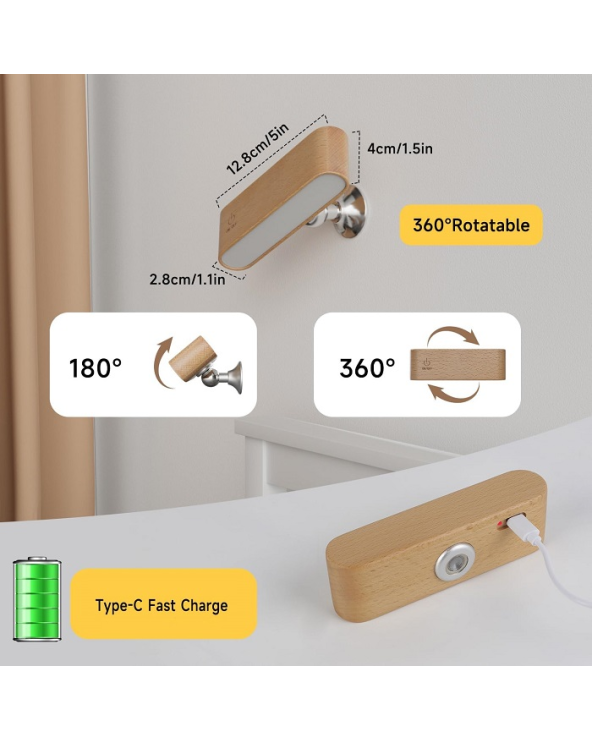 Επαναφορτιζόμενο επιτοίχιο φωτιστικό LED με μαγνητική βάση - 285179 - Light Brown