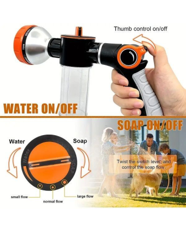 Πιστόλι ποτίσματος για λάστιχο με δοχείο σαπουνιού - 8in1 - 6202