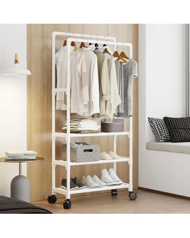 Τροχήλατη κρεμάστρα δαπέδου με ράφια παπουτσιών - YH6619-3 - 522831 - White
