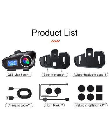 Ασύρματη ενδοεπικοινωνία κράνους μοτοσυκλέτας - Bluetooth - Q58-MAX