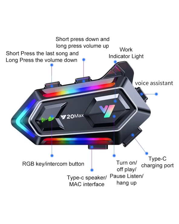 Ασύρματη ενδοεπικοινωνία κράνους μοτοσυκλέτας - Bluetooth - Y20-MAX