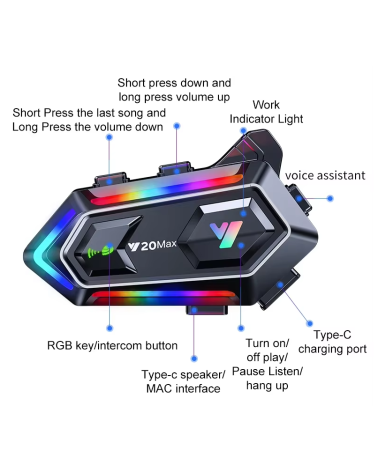 Ασύρματη ενδοεπικοινωνία κράνους μοτοσυκλέτας - Bluetooth - Y20-MAX