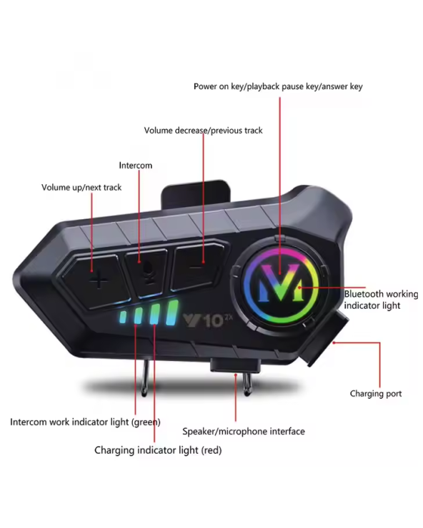Ασύρματη ενδοεπικοινωνία κράνους μοτοσυκλέτας - Bluetooth - Y10-2X