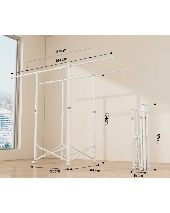 Πτυσσόμενη κρεμάστρα δαπέδου & απλώστρα ρούχων τροχήλατη - SG202601 - 282203 - White