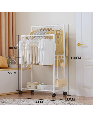 Τροχήλατη κρεμάστρα δαπέδου με ράφι παπουτσιών - YH6619-1 - 522817 - White