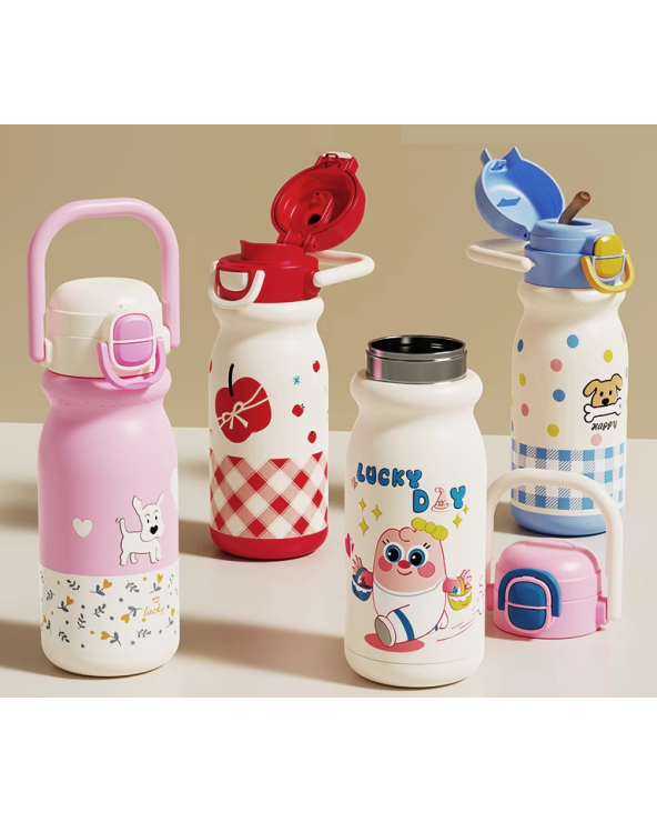 Παιδικό παγούρι-θερμός με καλαμάκι - 500ml - 696246 - White/Pink