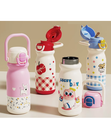 Παιδικό παγούρι-θερμός με καλαμάκι - 500ml - 696246 - White/Pink