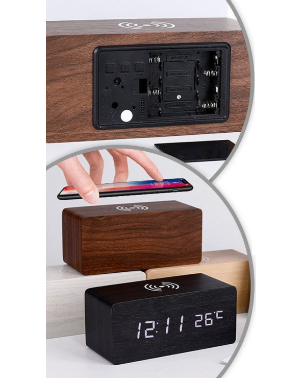 Ψηφιακό ρολόι - Ξυπνητήρι με βάση ασύρματης φόρτισης smartphone - ET025-MINI - 909467 - White