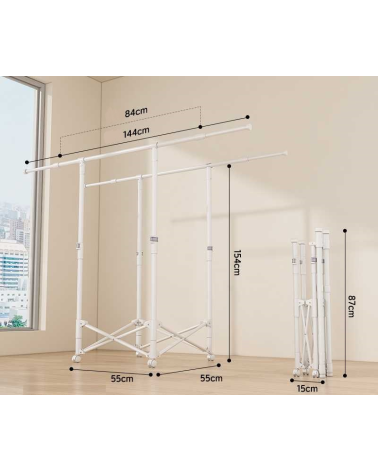 Πτυσσόμενη κρεμάστρα δαπέδου & απλώστρα ρούχων τροχήλατη - SG202601 - 282203 - Black