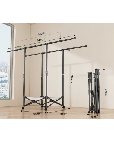 Πτυσσόμενη κρεμάστρα δαπέδου & απλώστρα ρούχων τροχήλατη - SG202602 - 282210 - White