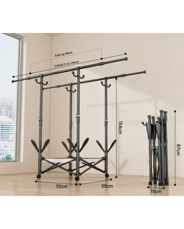 Πτυσσόμενη κρεμάστρα δαπέδου & απλώστρα ρούχων τροχήλατη - SG202604 - 282227 - Black