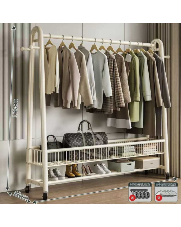 Τροχήλατη κρεμάστρα δαπέδου με ράφια  - 12008A - 282265 - White