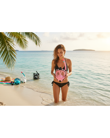 Μάσκα θαλάσσης Full Face με αναπνευστήρα - F-203 - 117404 - White/Green