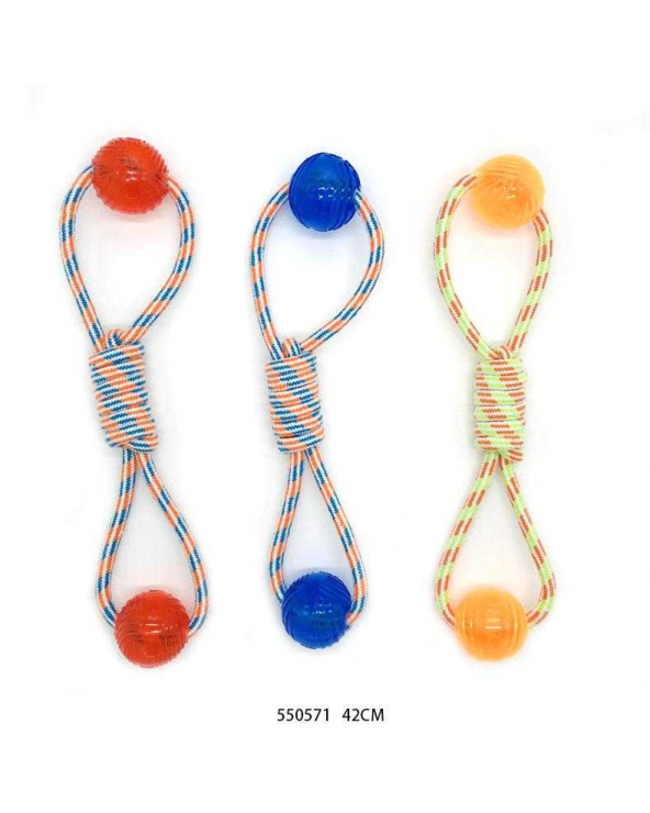 Παιχνίδι σκύλου σχοινί με μπάλα TPR - 42cm - 12pcs