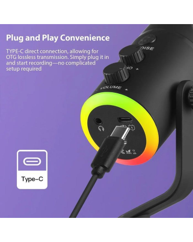 Ενσύρματο μικρόφωνο Gaming/Podcast - USB - LED RGB