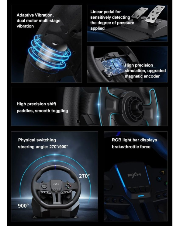 Σετ τιμονιέρα gaming με πετάλια - PXN-V900